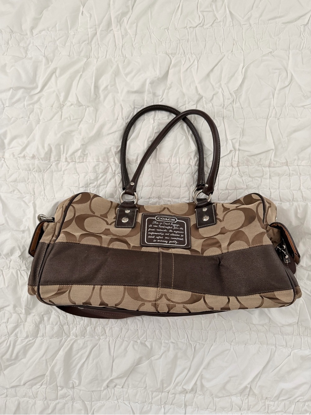 Coach Signature Boston Canvas Bag Brown with Dark Leather Trim F77179